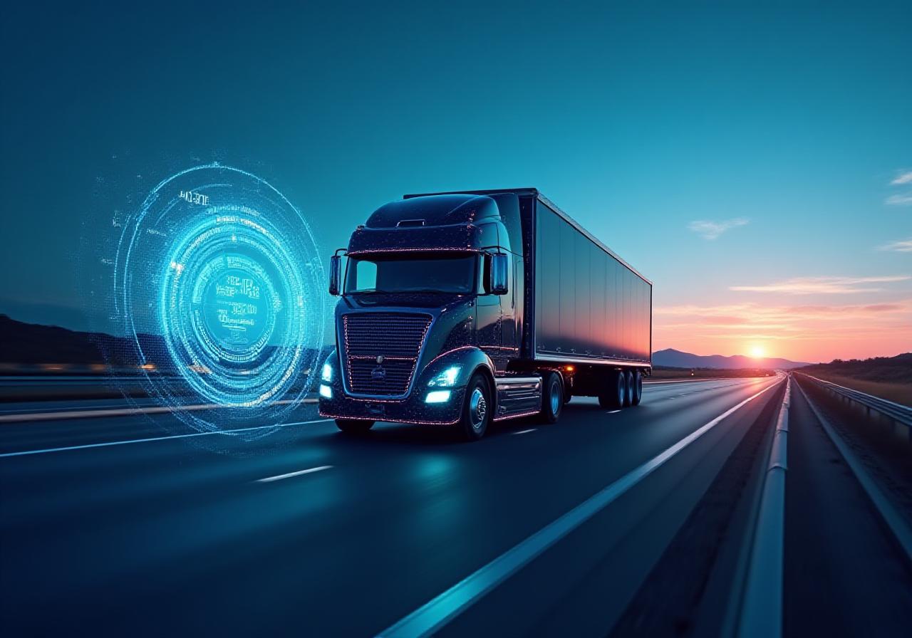 Modern logistics truck with digital overlay